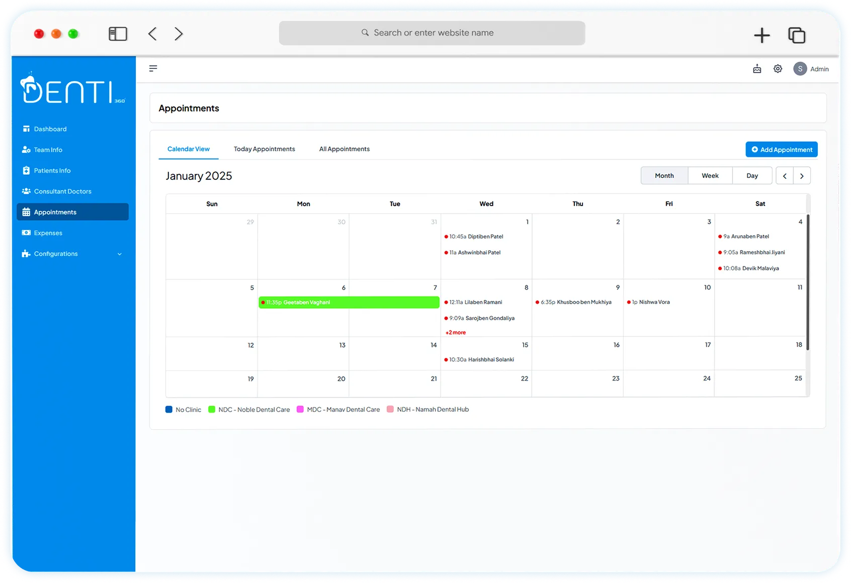 Denti360 appointment scheduling calendar